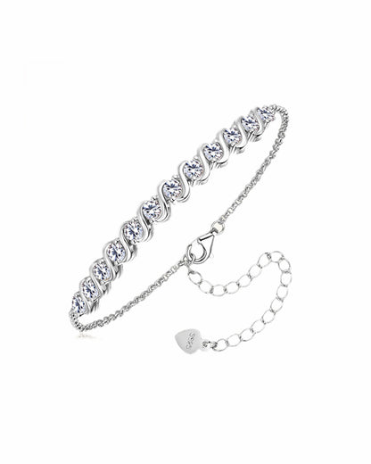 Sleek Rectangular Link Moissanite Bracelet - Polished 925 Silver Fine Jewelry
