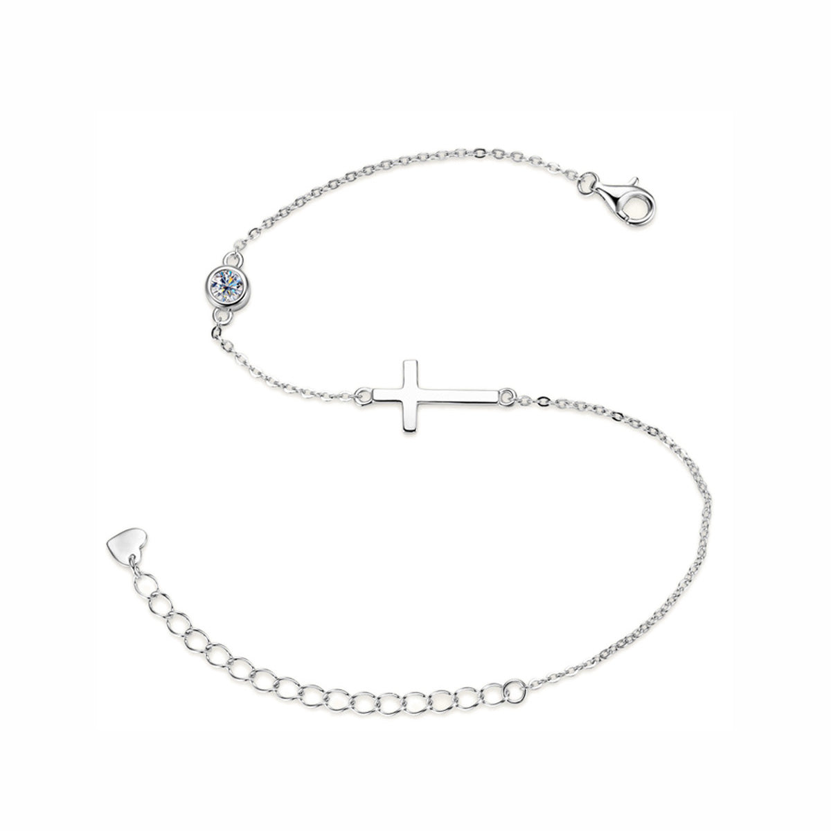 Delicate Cross Moissanite Chain Bracelet 925 Sterling Silver Jewelry