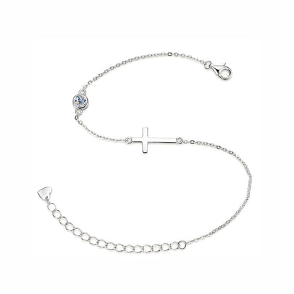 Delicate Cross Moissanite Chain Bracelet 925 Sterling Silver Jewelry