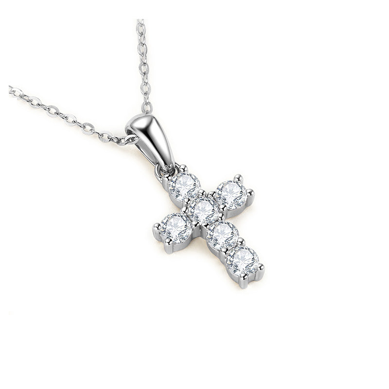 Moissanite Cross Pendant Silver Necklace D VVS1