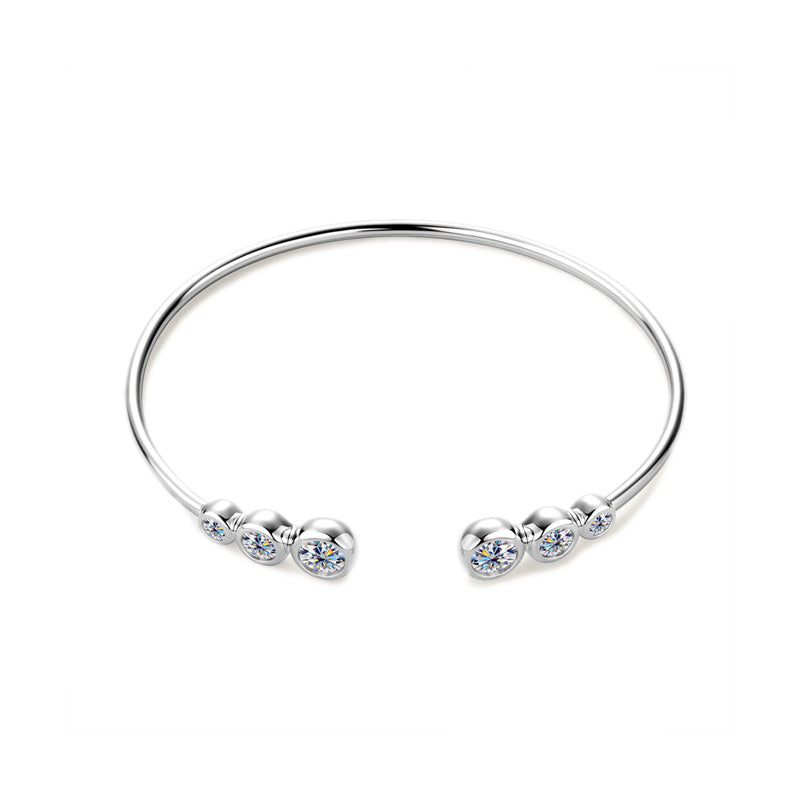 Bezel-Set Moissanite Open Cuff Bracelet in 925 Sterling Silver