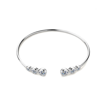Bezel-Set Moissanite Open Cuff Bracelet in 925 Sterling Silver