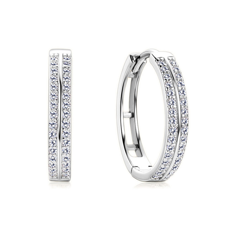 Classic Double Row Moissanite Hoop Silver Earrings