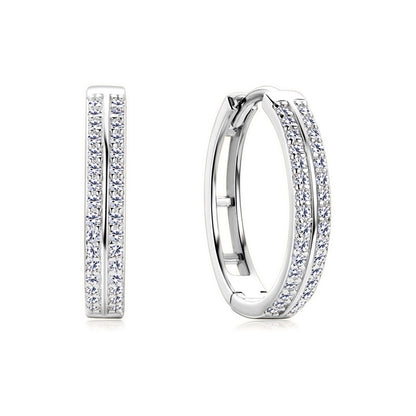 Classic Double Row Moissanite Hoop Silver Earrings