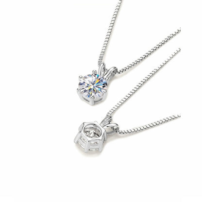 Classic Six-Prong Moissanite Solitaire Necklace - S925 Sterling Silver Brilliant Cut Pendant for Women