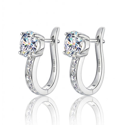 Chic Micro-Pave Moissanite Hoop Earrings - S925 Sterling Silver Niche Design Solitaire Ear Buckles for Women