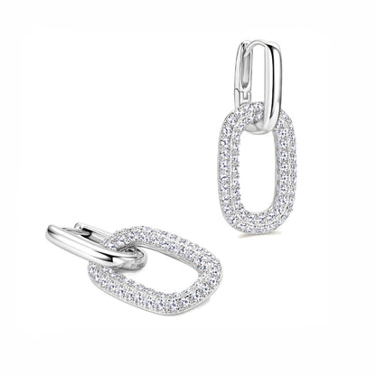 Radiant Oval Drop Pavé Moissanite Link Earrings 925 Sterling Silver Hand-set Moissanite