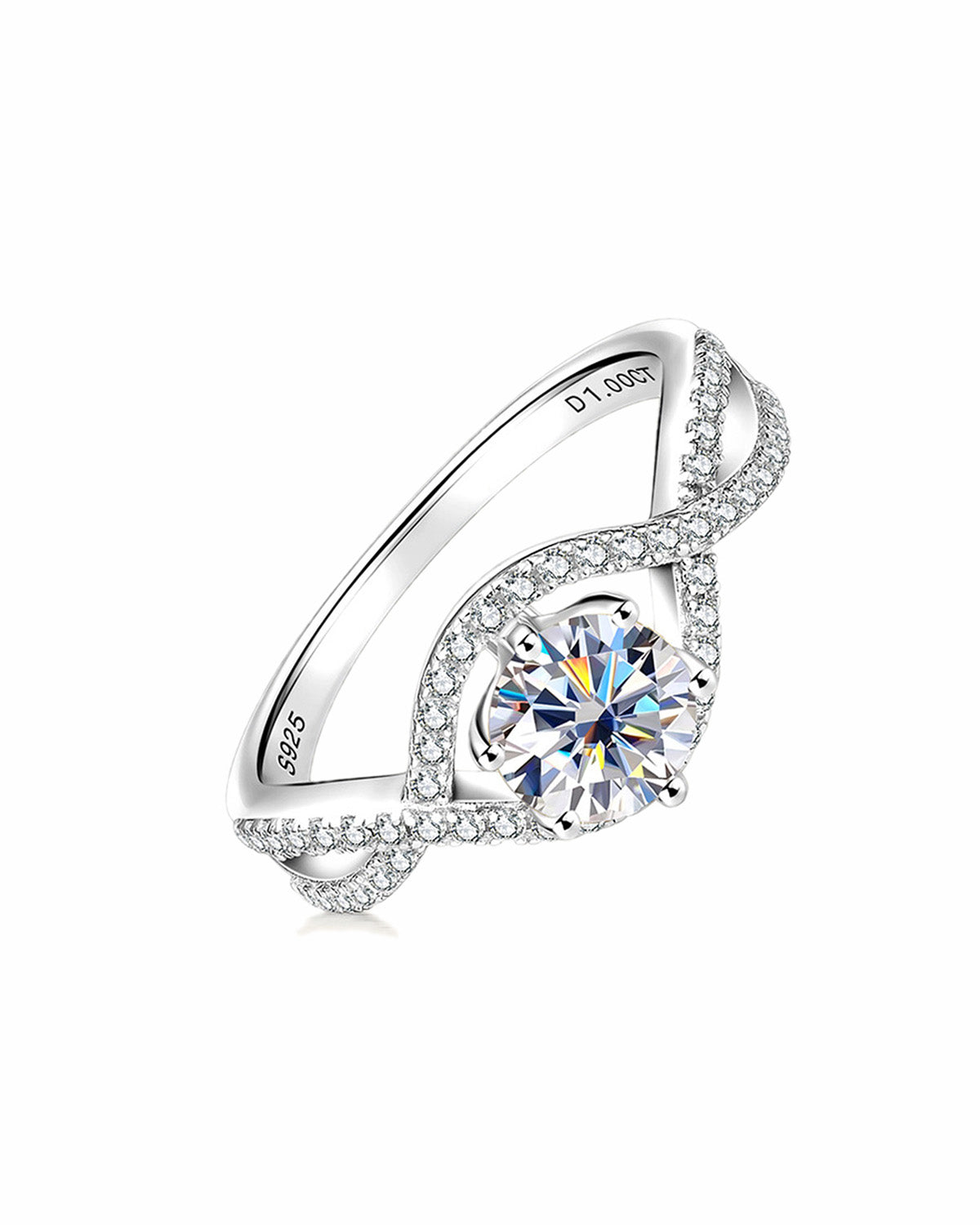 Classic 1-Carat Six-Prong Moissanite Engagement Ring - S925 Sterling Silver Twisted Band for Women