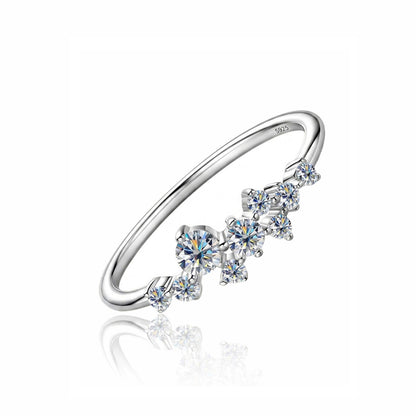 Unique Starry Sky Moissanite Cluster Ring - S925 Sterling Silver Niche Design Fine Jewelry for Women