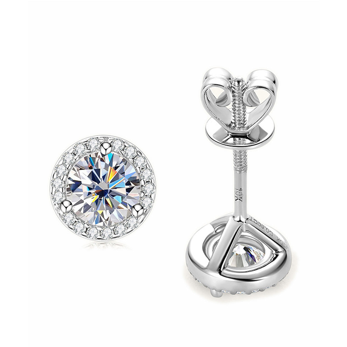 Classic Pave Halo Moissanite Stud Earrings - Minimalist 10K Gold Elegant Fine Jewelry | GRA Certified