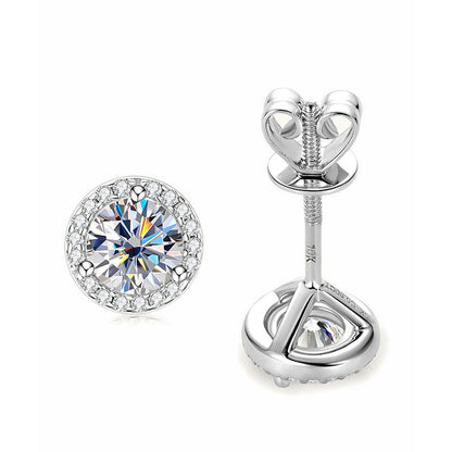 Classic Pave Halo Moissanite Stud Earrings - Minimalist 10K Gold Elegant Fine Jewelry | GRA Certified