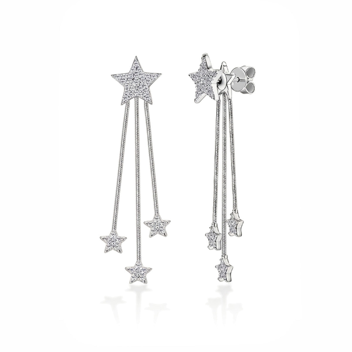 Stellar Shooting Star Drops Earrings 925 Sterling Silver Pavé Moissanite For Women