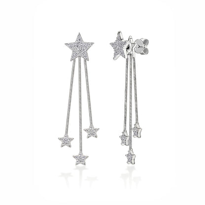 Stellar Shooting Star Drops Earrings 925 Sterling Silver Pavé Moissanite For Women