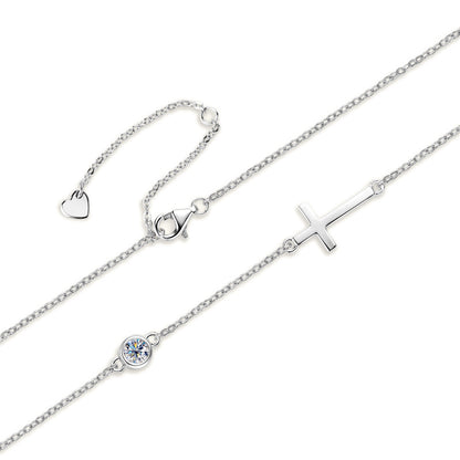 Sideways Cross Moissanite Necklace