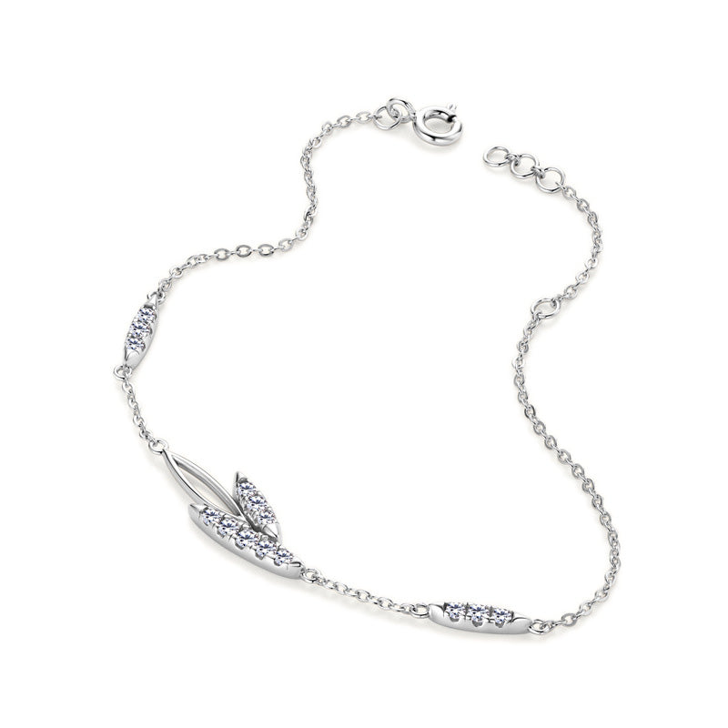 Sparkling Moissanite Willow Leaf Silver Bracelet