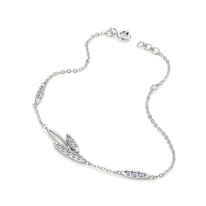 Sparkling Moissanite Willow Leaf Silver Bracelet