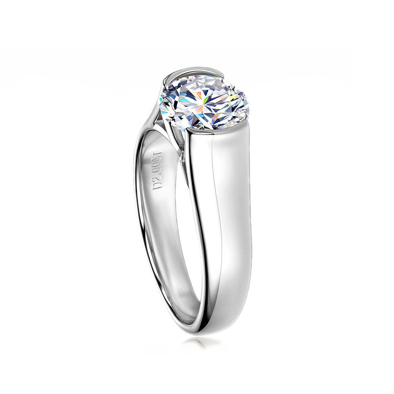 Half-Bezel Moissanite Solitaire Ring in 925 Sterling Silver