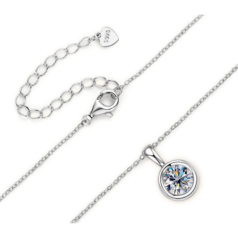 Minimalist Round Bezel Moissanite Solitaire Pendant Silver Necklace