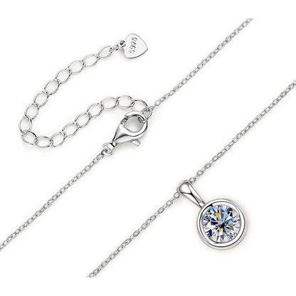 Minimalist Round Bezel Moissanite Solitaire Pendant Silver Necklace