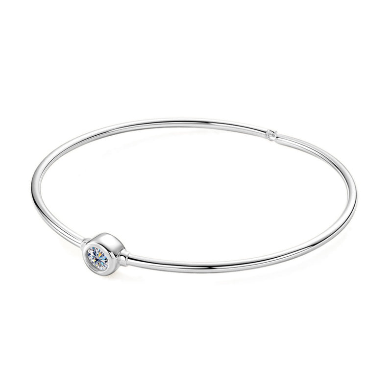 Minimalist Bezel-Set Moissanite Silver Bangle