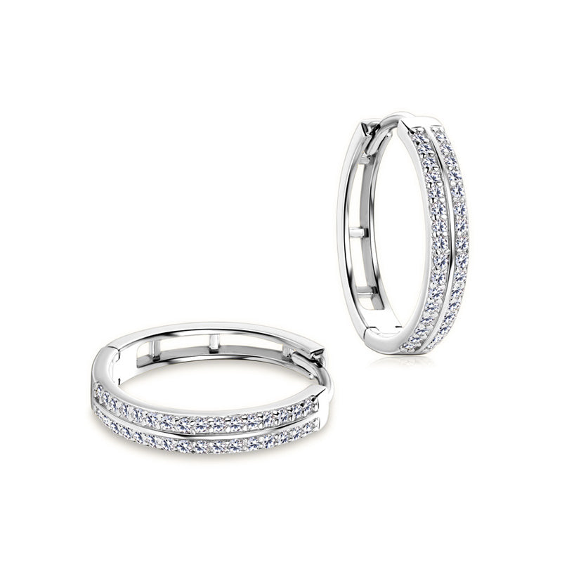 Classic Double Row Moissanite Hoop Silver Earrings