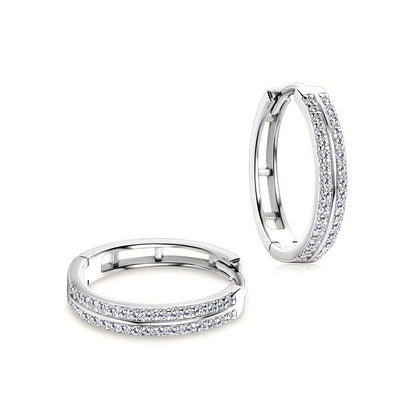 Classic Double Row Moissanite Hoop Silver Earrings