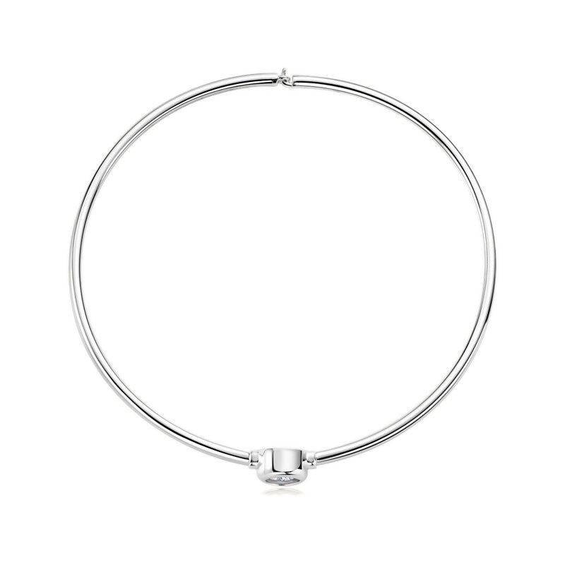 Minimalist Bezel-Set Moissanite Silver Bangle