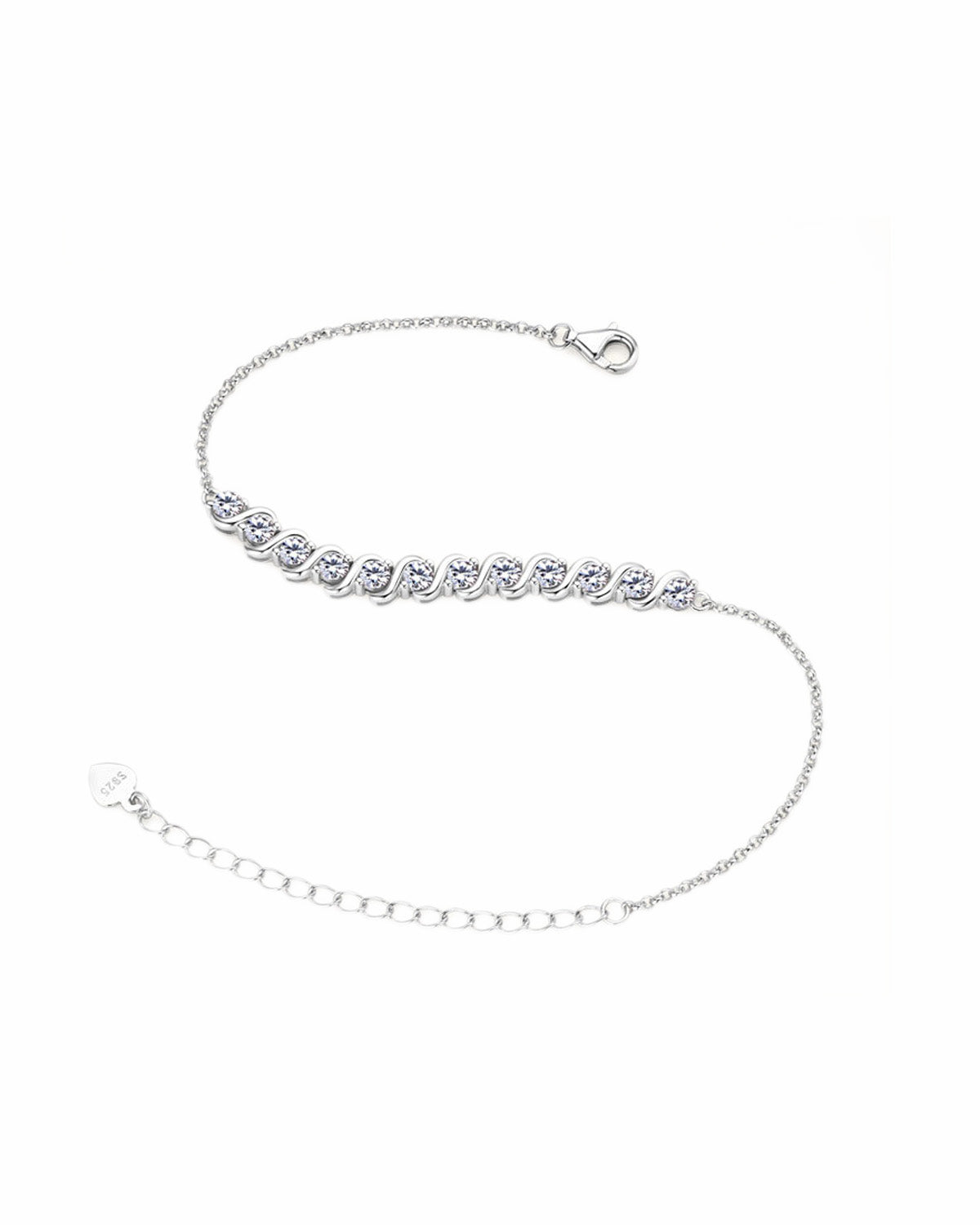 Sleek Rectangular Link Moissanite Bracelet - Polished 925 Silver Fine Jewelry
