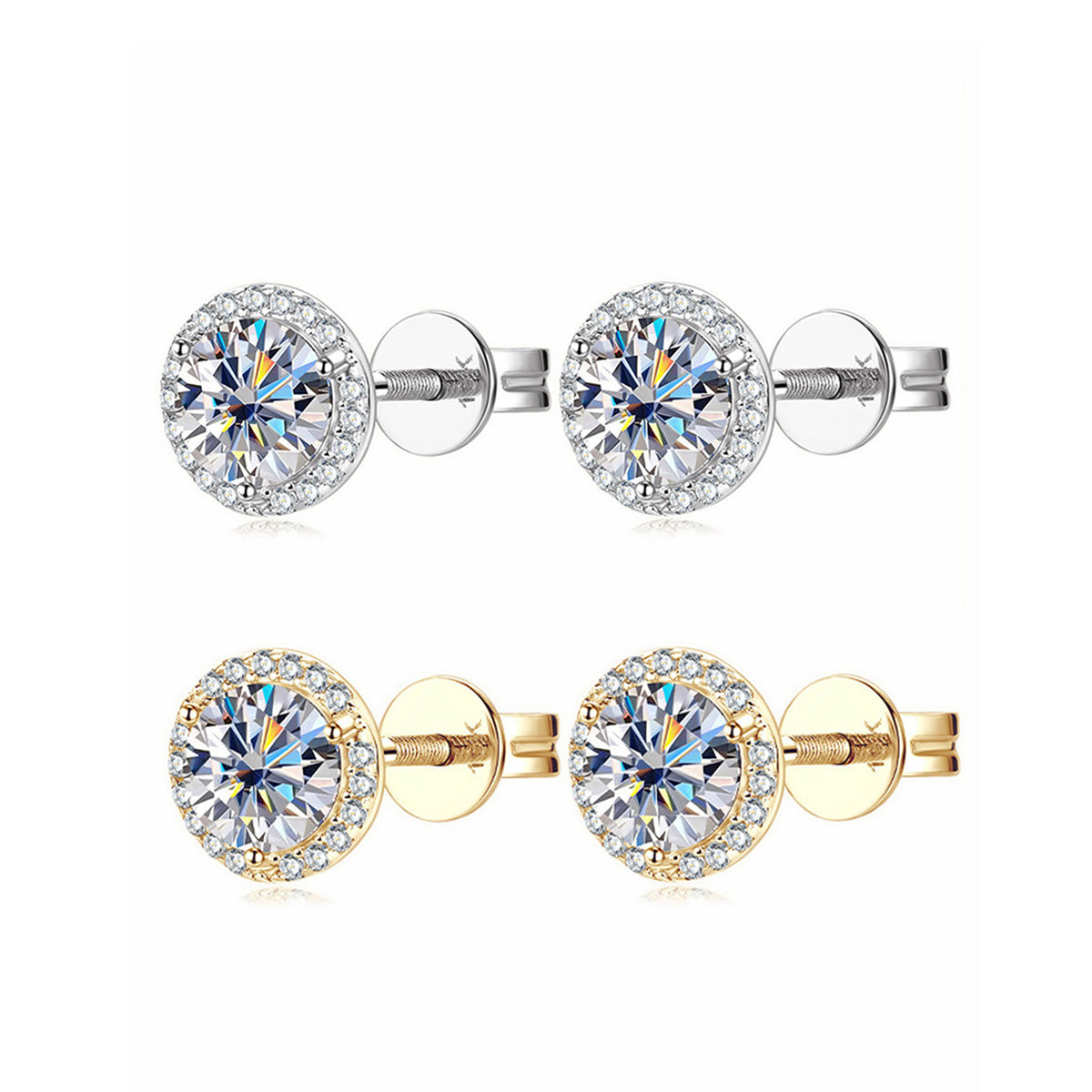 Classic Pave Halo Moissanite Stud Earrings - Minimalist 10K Gold Elegant Fine Jewelry | GRA Certified