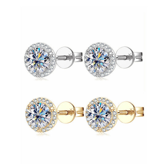 Classic Pave Halo Moissanite Stud Earrings - Minimalist 10K Gold Elegant Fine Jewelry | GRA Certified
