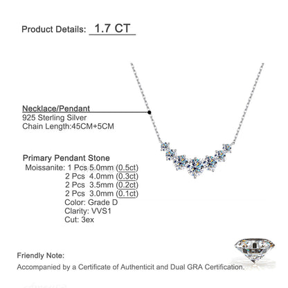 Graduated Moissanite Curved Smile Necklace Journey Bar Pendant