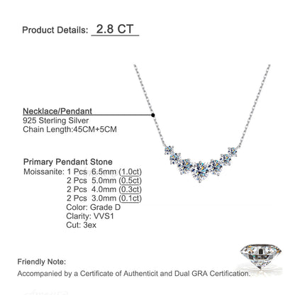 Graduated Moissanite Curved Smile Necklace Journey Bar Pendant