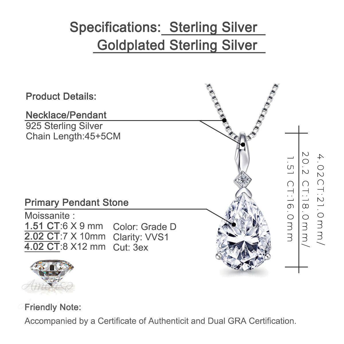 Dazzling Pear Moissanite Solitaire Necklace