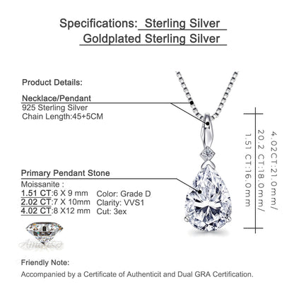 Dazzling Pear Moissanite Solitaire Necklace