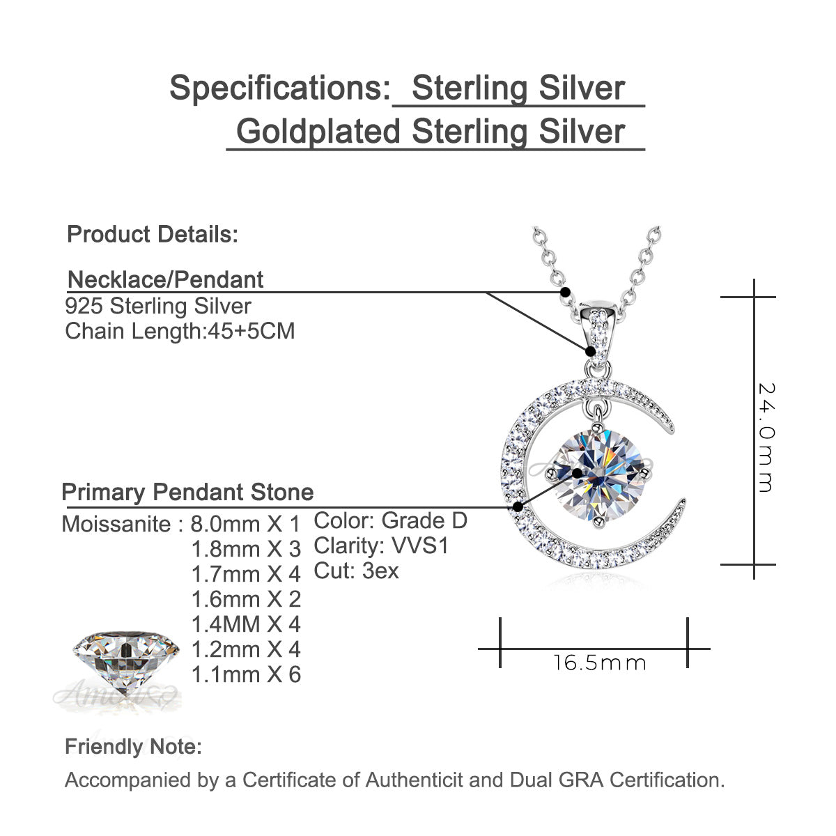 Celestial Sun & Moon Twisted Fate Moissanite Necklace