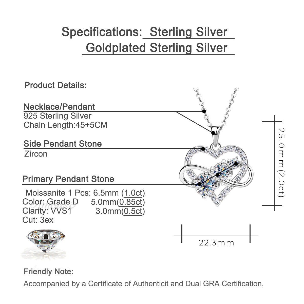 Infinity & Heart Necklace Sterling Silver Necklace
