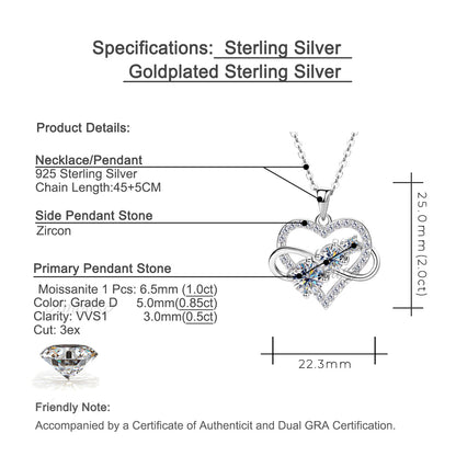 Infinity & Heart Necklace Sterling Silver Necklace