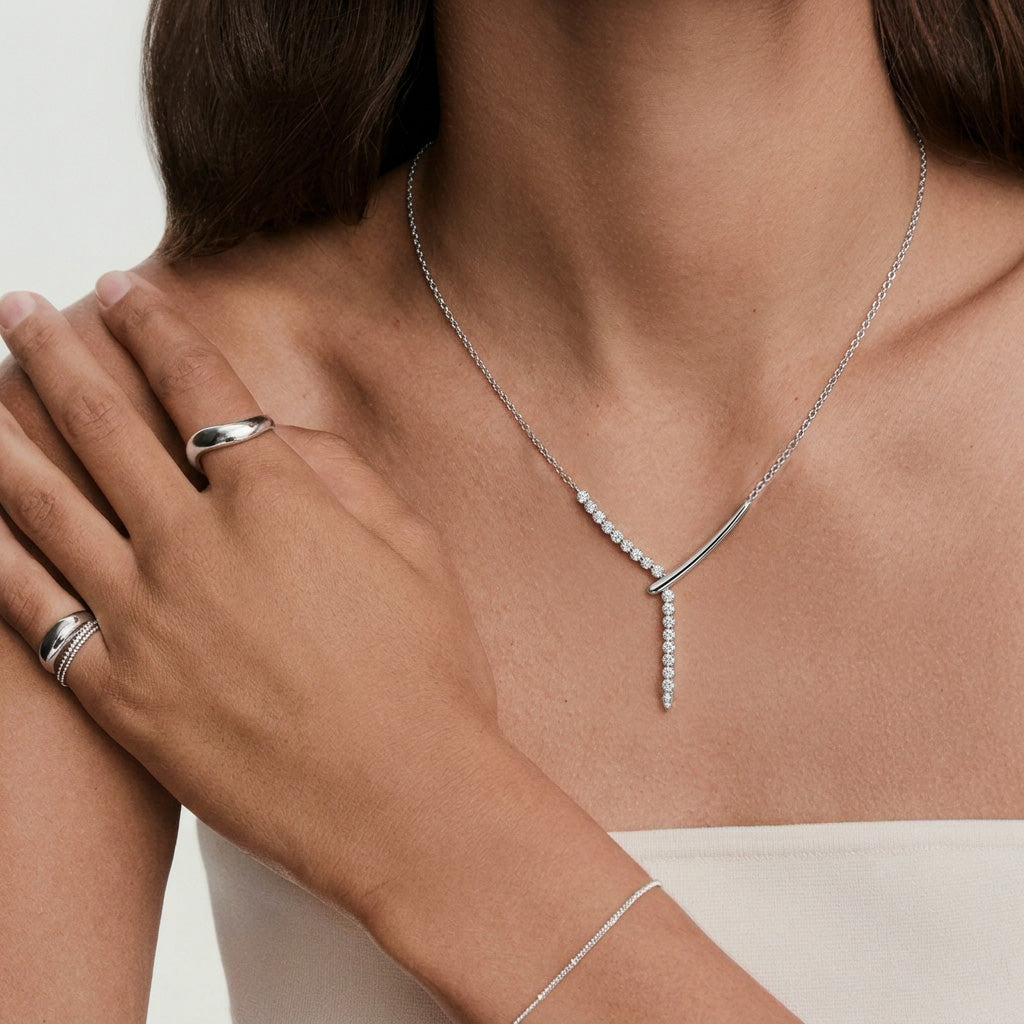AMOUVA Geometric Moissanite Lariat Necklace