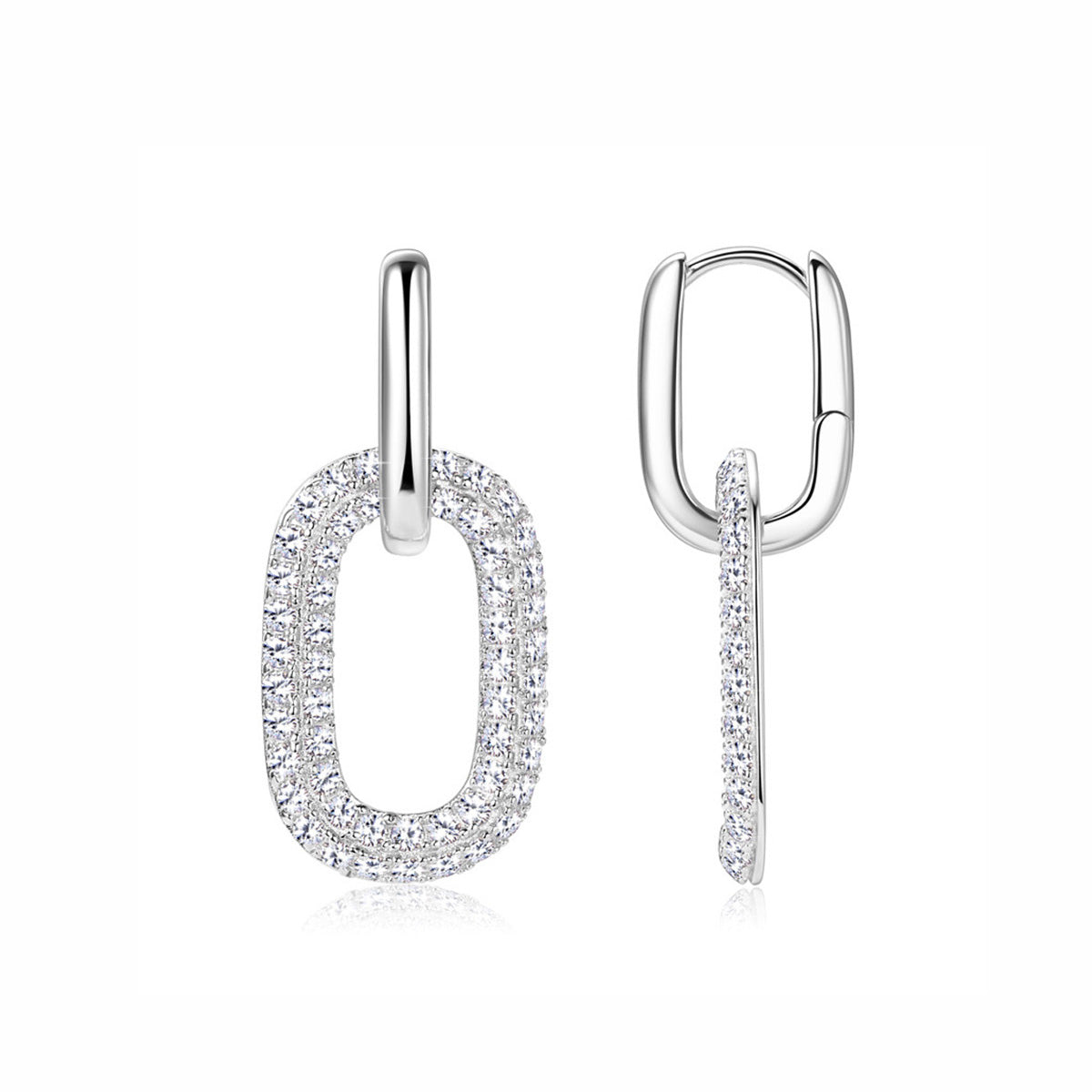 Radiant Oval Drop Pavé Moissanite Link Earrings 925 Sterling Silver Hand-set Moissanite