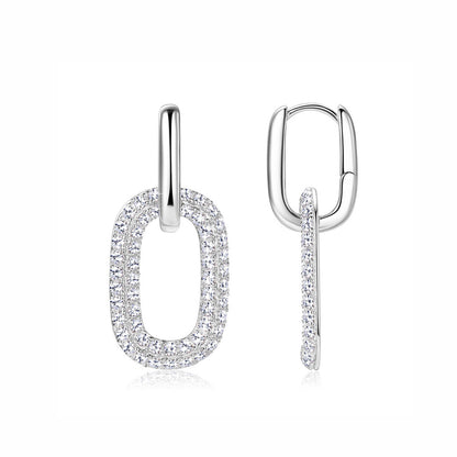 Radiant Oval Drop Pavé Moissanite Link Earrings 925 Sterling Silver Hand-set Moissanite