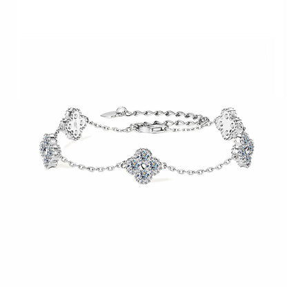 Elegant Four-Leaf Clover Moissanite Bracelet - S925 Sterling Silver Niche Design Fine Jewelry