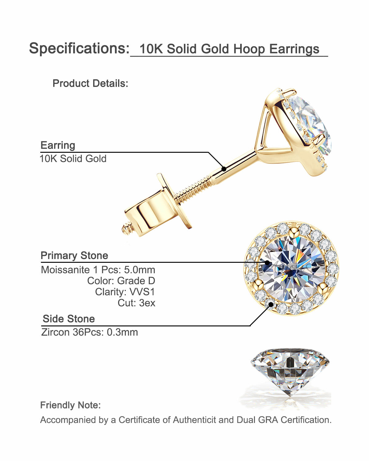 Classic Pave Halo Moissanite Stud Earrings - Minimalist 10K Gold Elegant Fine Jewelry | GRA Certified