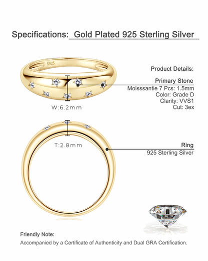 Celestial Starry Moissanite Ring - S925 Sterling Silver Gold Plated Niche Design Index Finger Band for Women