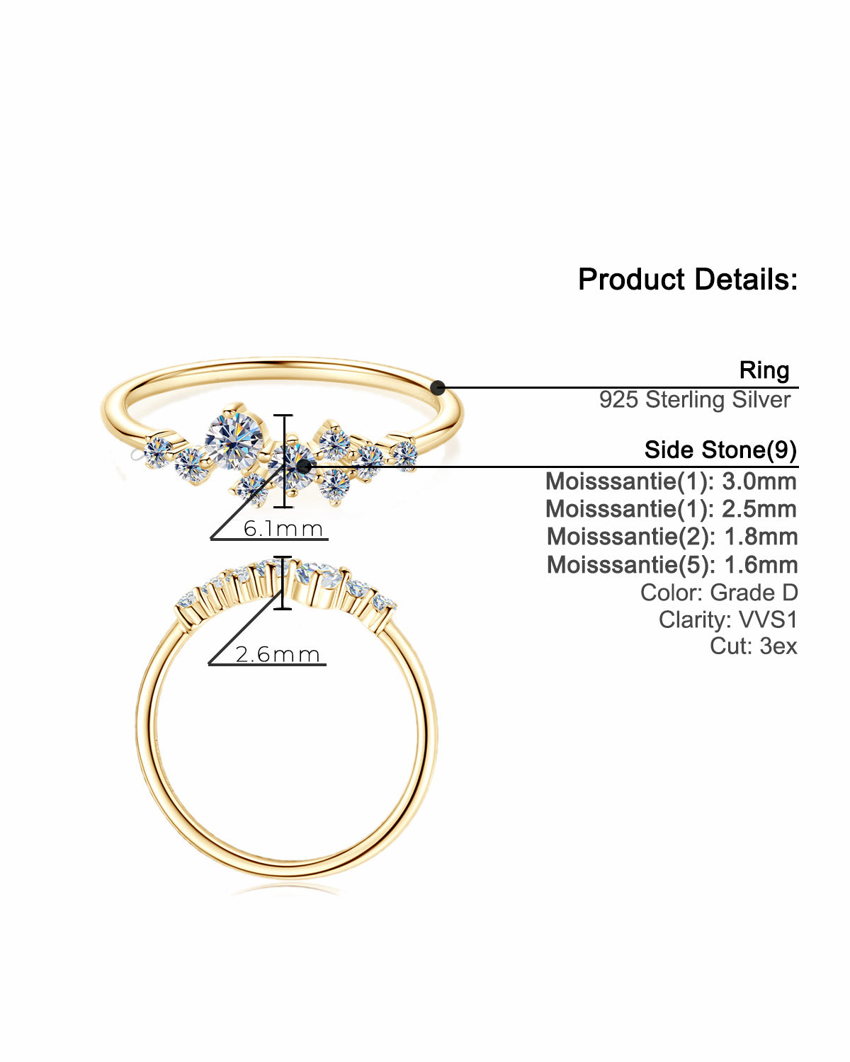 Unique Starry Sky Moissanite Cluster Ring - S925 Sterling Silver Niche Design Fine Jewelry for Women