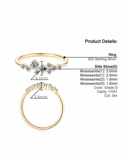 Unique Starry Sky Moissanite Cluster Ring - S925 Sterling Silver Niche Design Fine Jewelry for Women