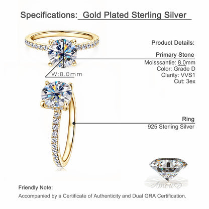 Hidden Halo Moissanite Ring with Pavé Band in 925 Sterling Silver