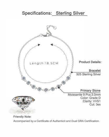 Elegant Bezel-Set Moissanite Station Bracelet - S925 Sterling Silver Quiet Luxury Fine Jewelry