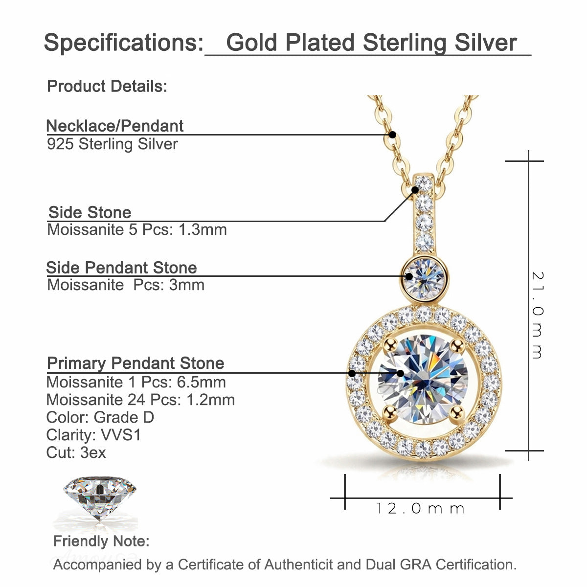 Round  Moissanite Pendant Necklace