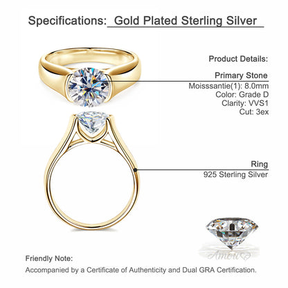 Half-Bezel Moissanite Solitaire Ring in 925 Sterling Silver