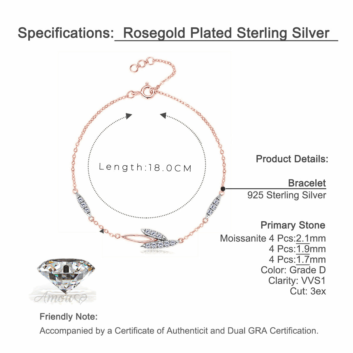 Sparkling Moissanite Willow Leaf Silver Bracelet